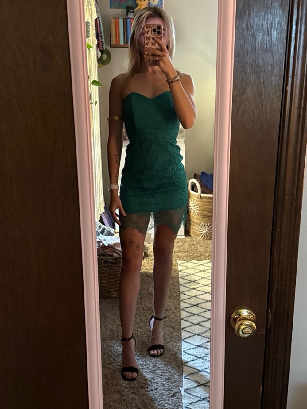Lulu's Emerald Green Strapless Lace Mini Dress
